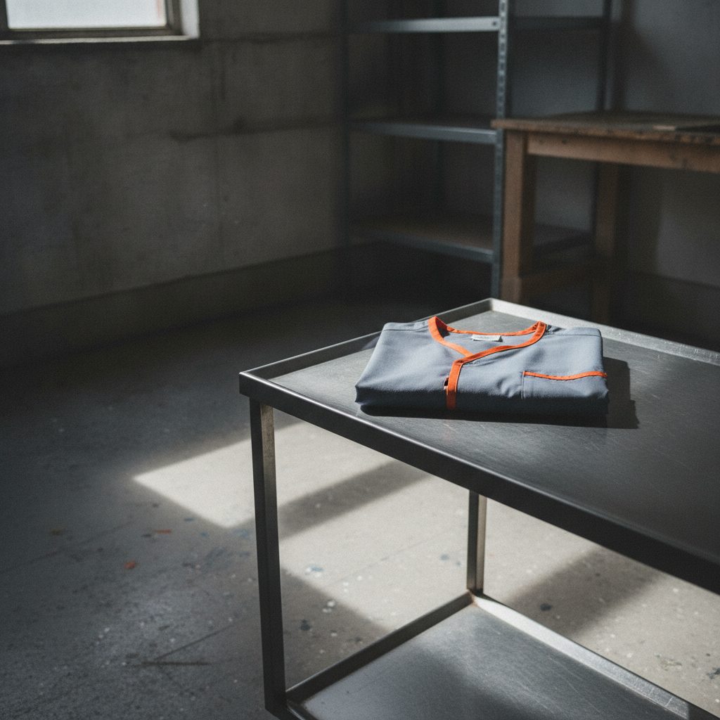 A folded scrub top on a brushed steel trolley