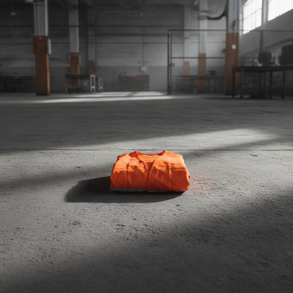 One folded high-visibility garment alone on a concrete floor