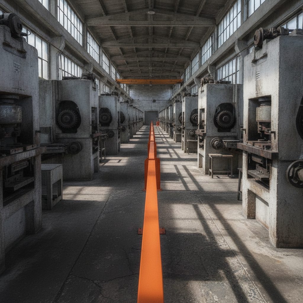 A wide shot down a decoration workshop floor