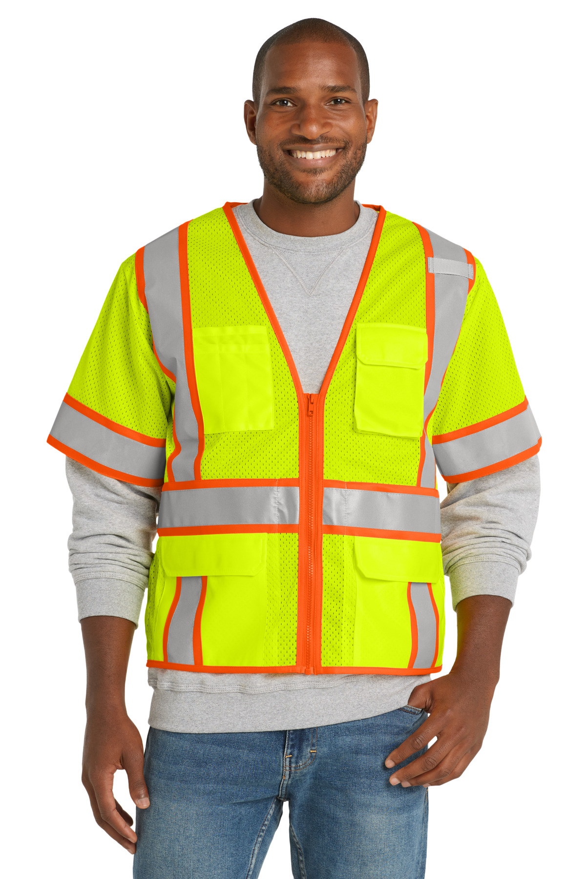 CornerStone ANSI 107 Class 3 Surveyor Mesh Zippered Two-Tone Short Sleeve Vest. CSV106