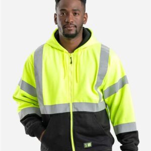 Men's Hi-Vis Class 3 Color Block Full-Zip Hooded Sweatshirt